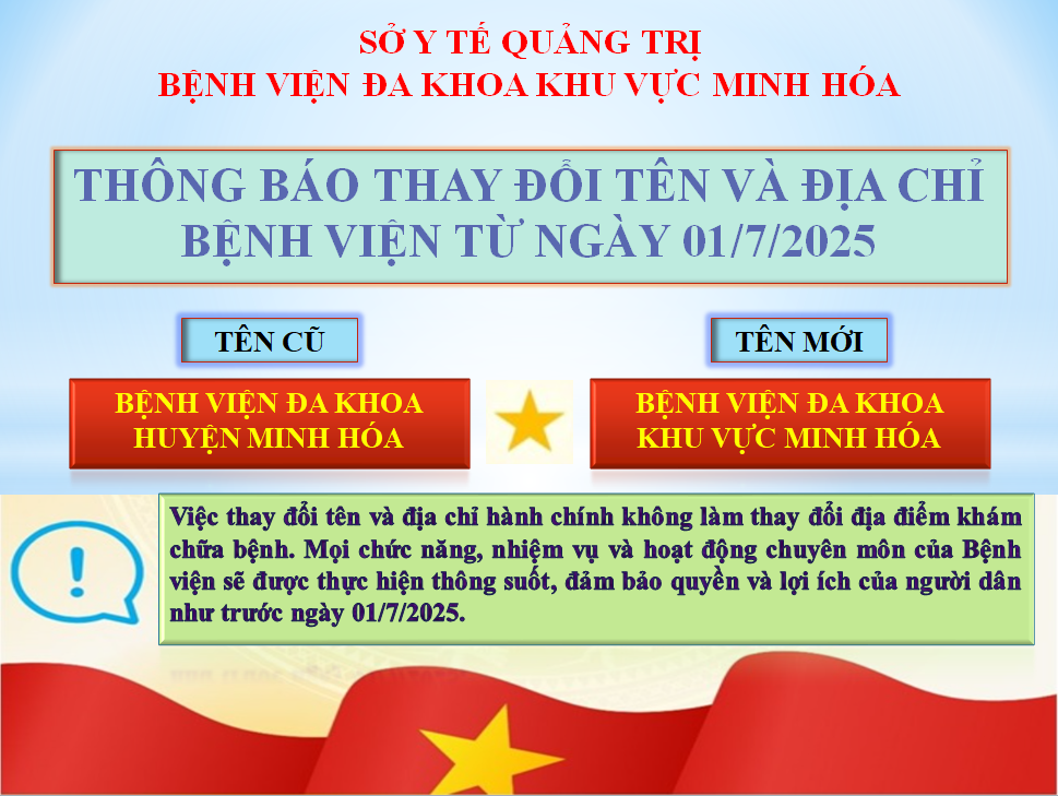 THÔNG BÁO THAY ĐỔI TÊN VÀ ĐỊA CHỈ BỆNH VIỆN KỂ TỪ NGÀY 01/7/2025