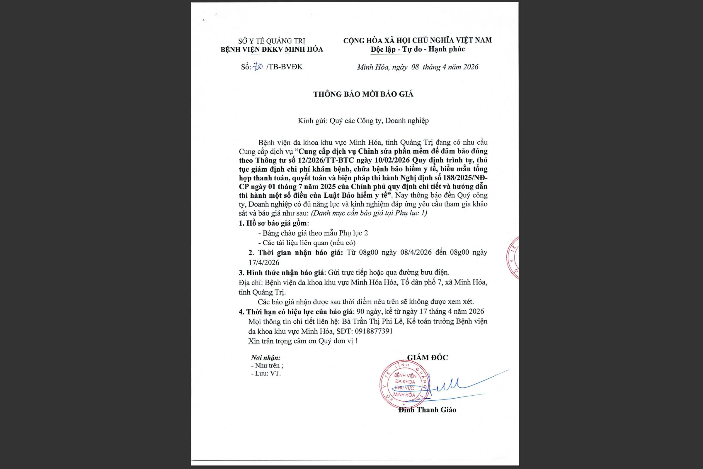 THÔNG BÁO MỜI BÁC GIÁ